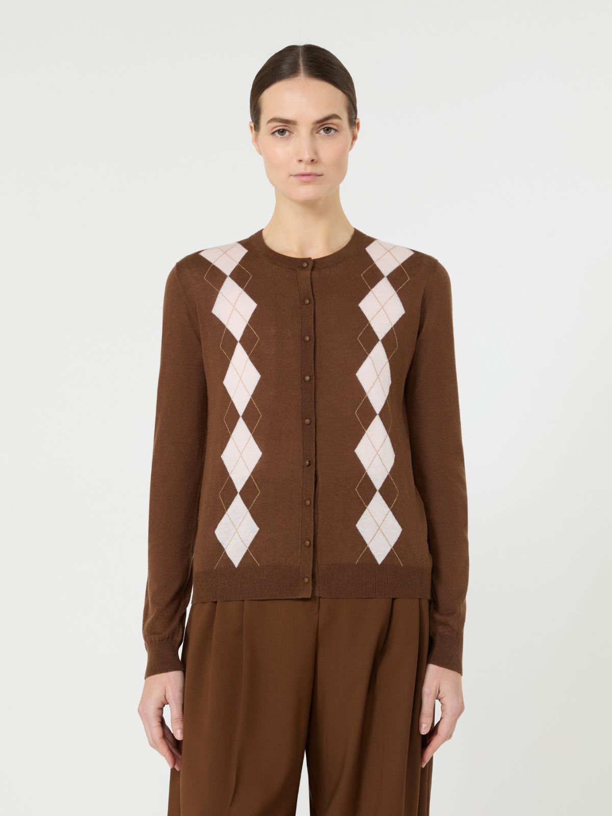 Argyle-knit wool and silk cardigan - CHOCOLATE - Max Mara - 5