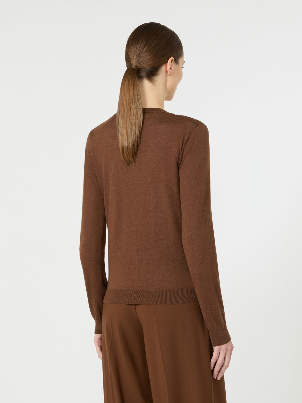 Argyle-knit wool and silk cardigan - CHOCOLATE - Max Mara - 5