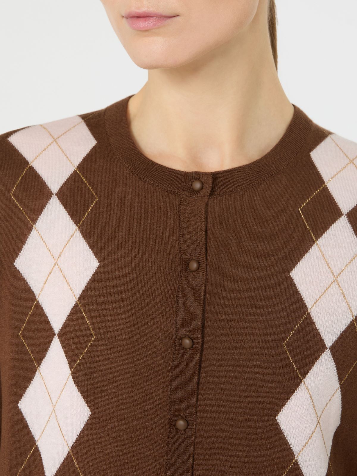 Argyle-knit wool and silk cardigan - CHOCOLATE - Max Mara - 5