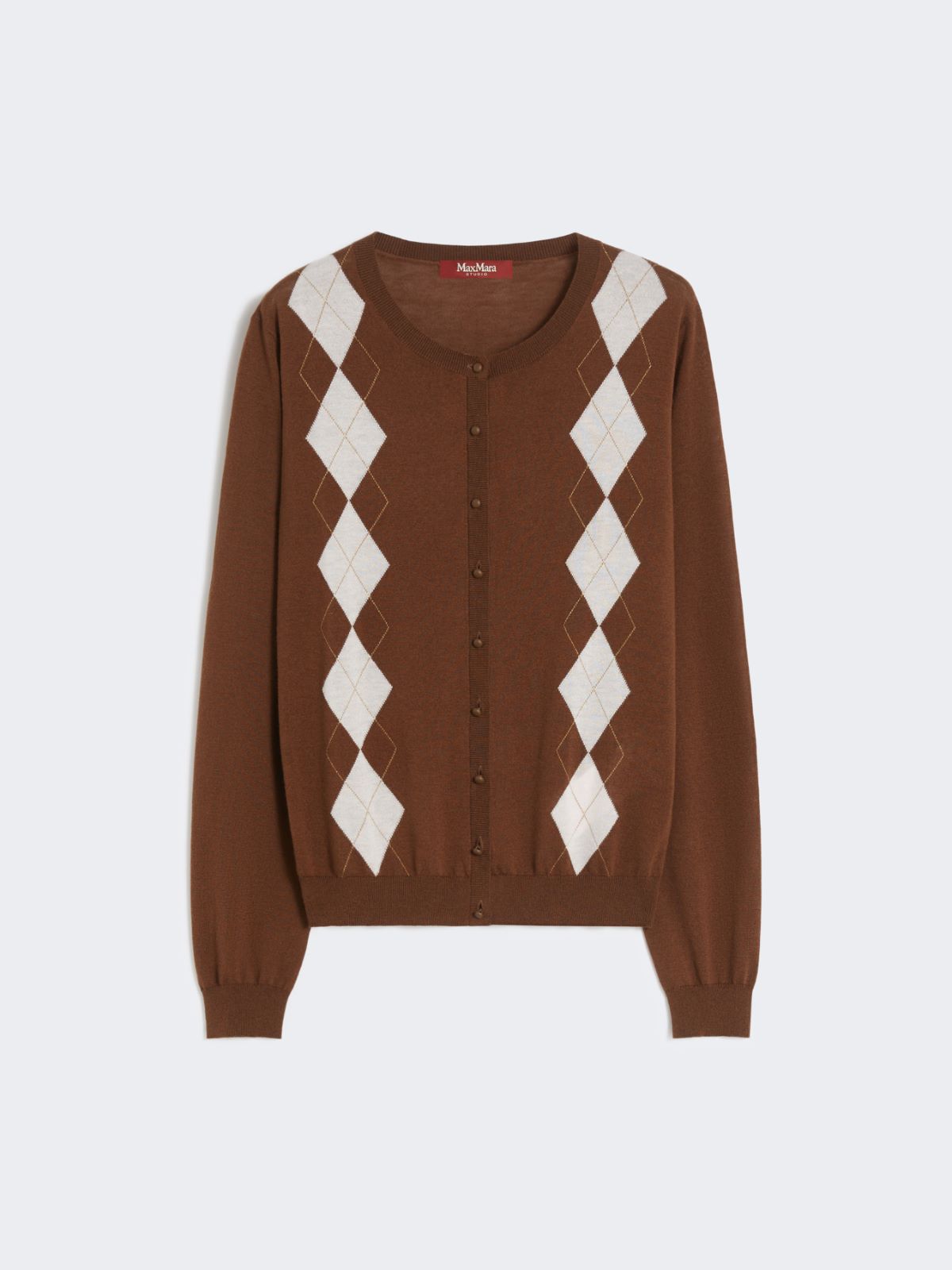 Argyle-knit wool and silk cardigan - CHOCOLATE - Max Mara - 5