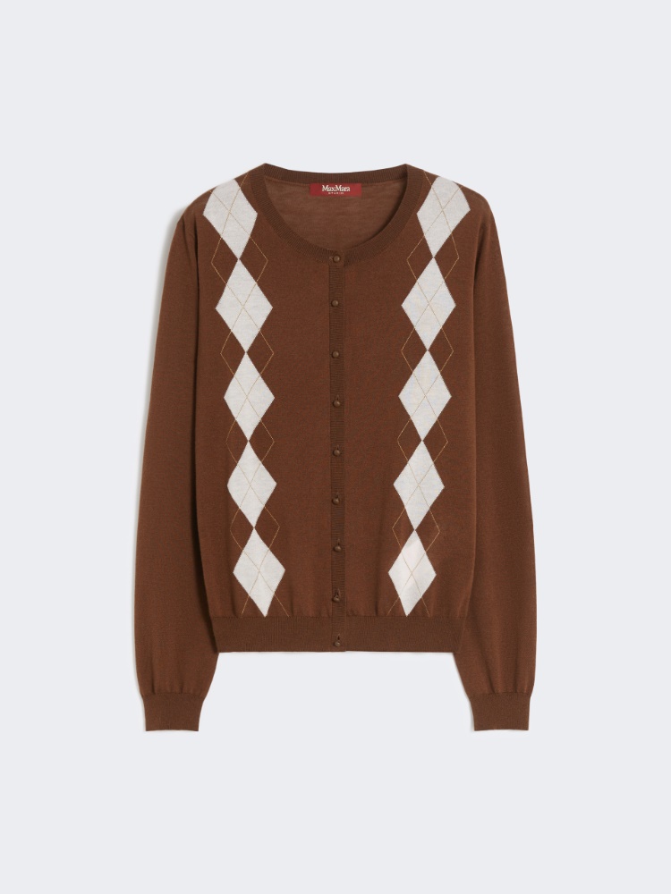Argyle-knit wool and silk cardigan - CHOCOLATE - Max Mara
