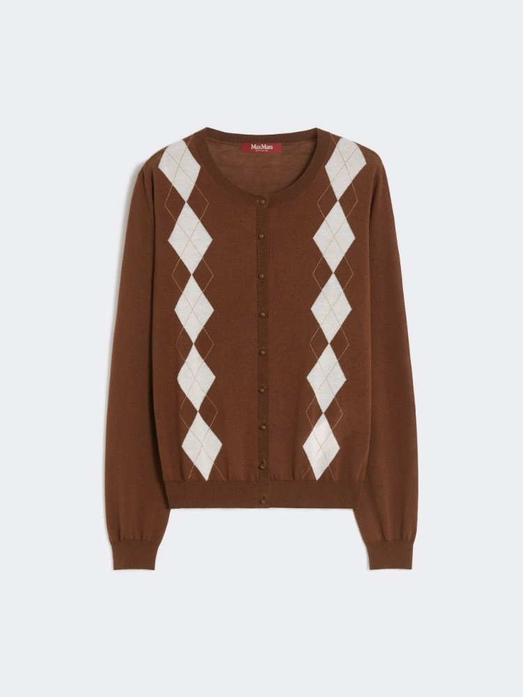 Argyle-knit wool and silk cardigan - CHOCOLATE