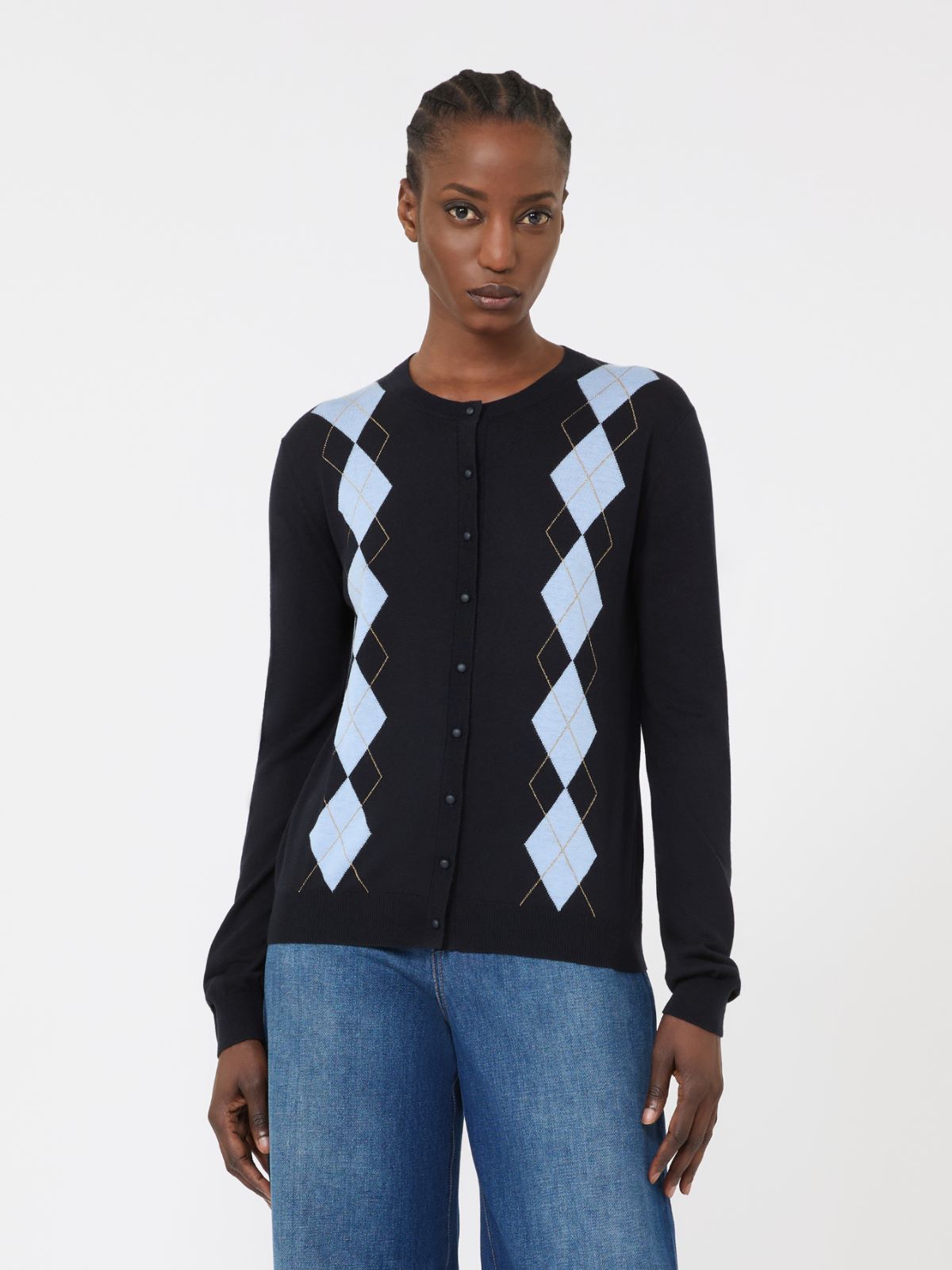 Argyle-knit wool and silk cardigan - NAVY - Max Mara - 10
