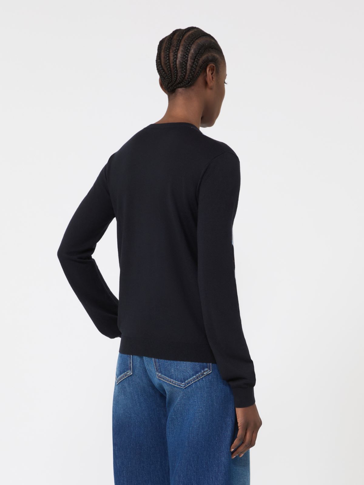 Argyle-knit wool and silk cardigan - NAVY - Max Mara - 10