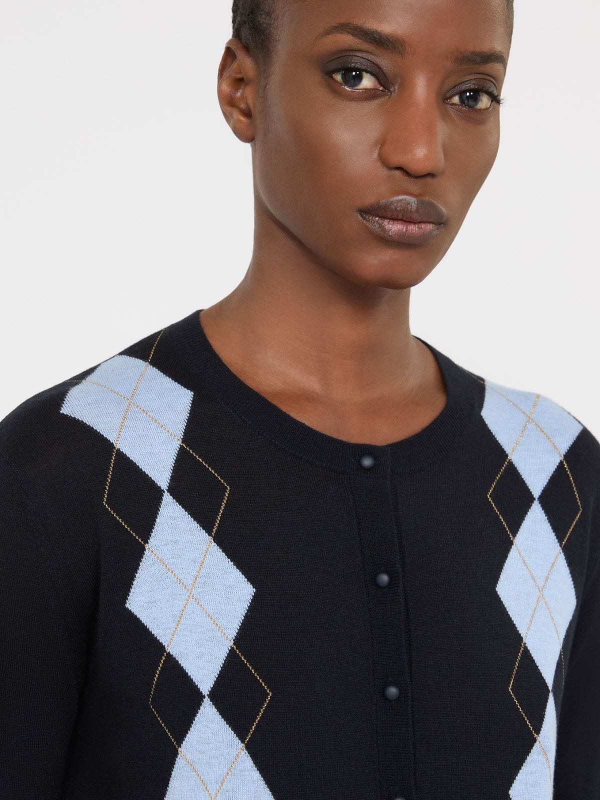 Argyle-knit wool and silk cardigan - NAVY - Max Mara - 10