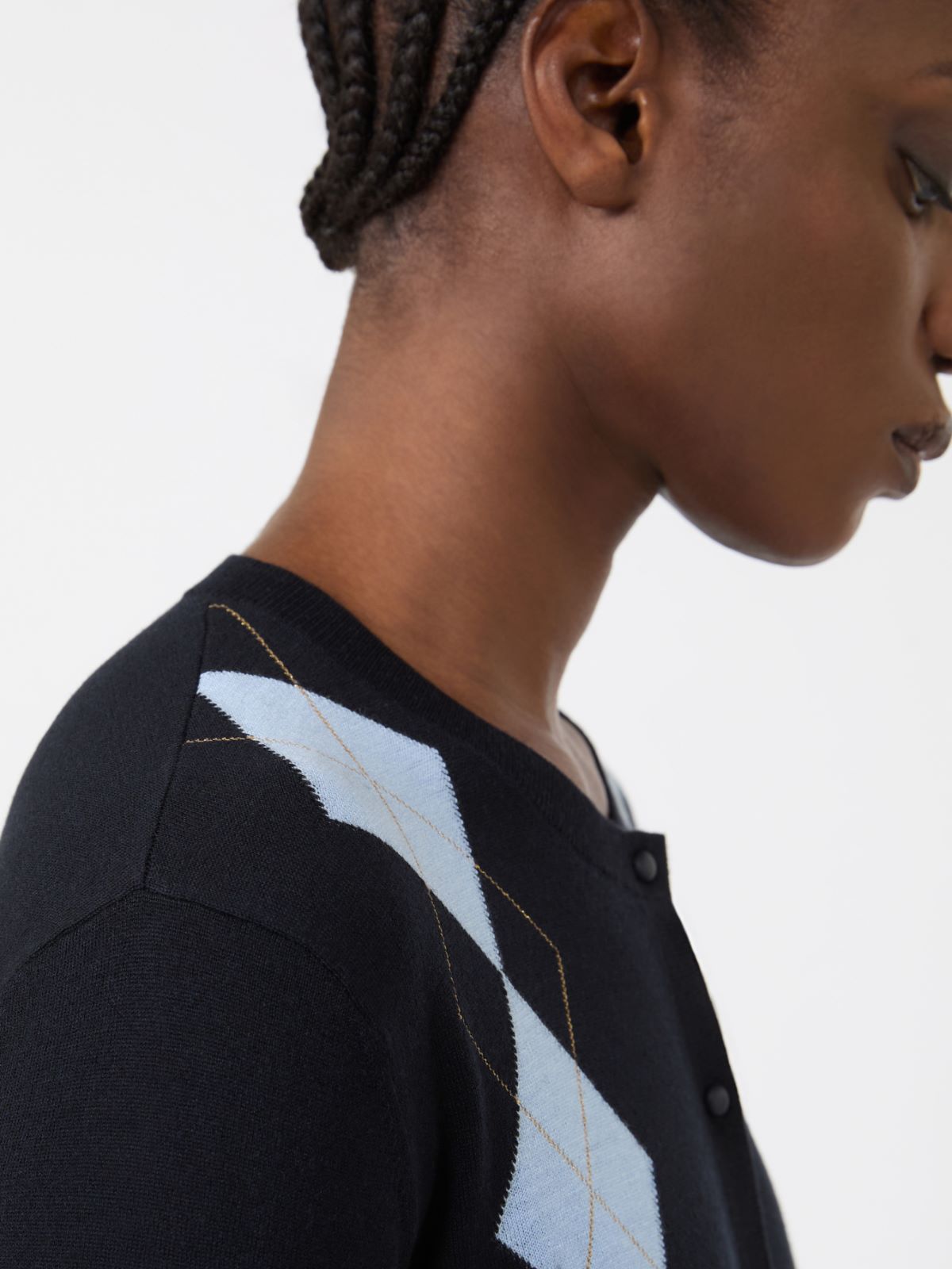 Argyle-knit wool and silk cardigan - NAVY - Max Mara - 10