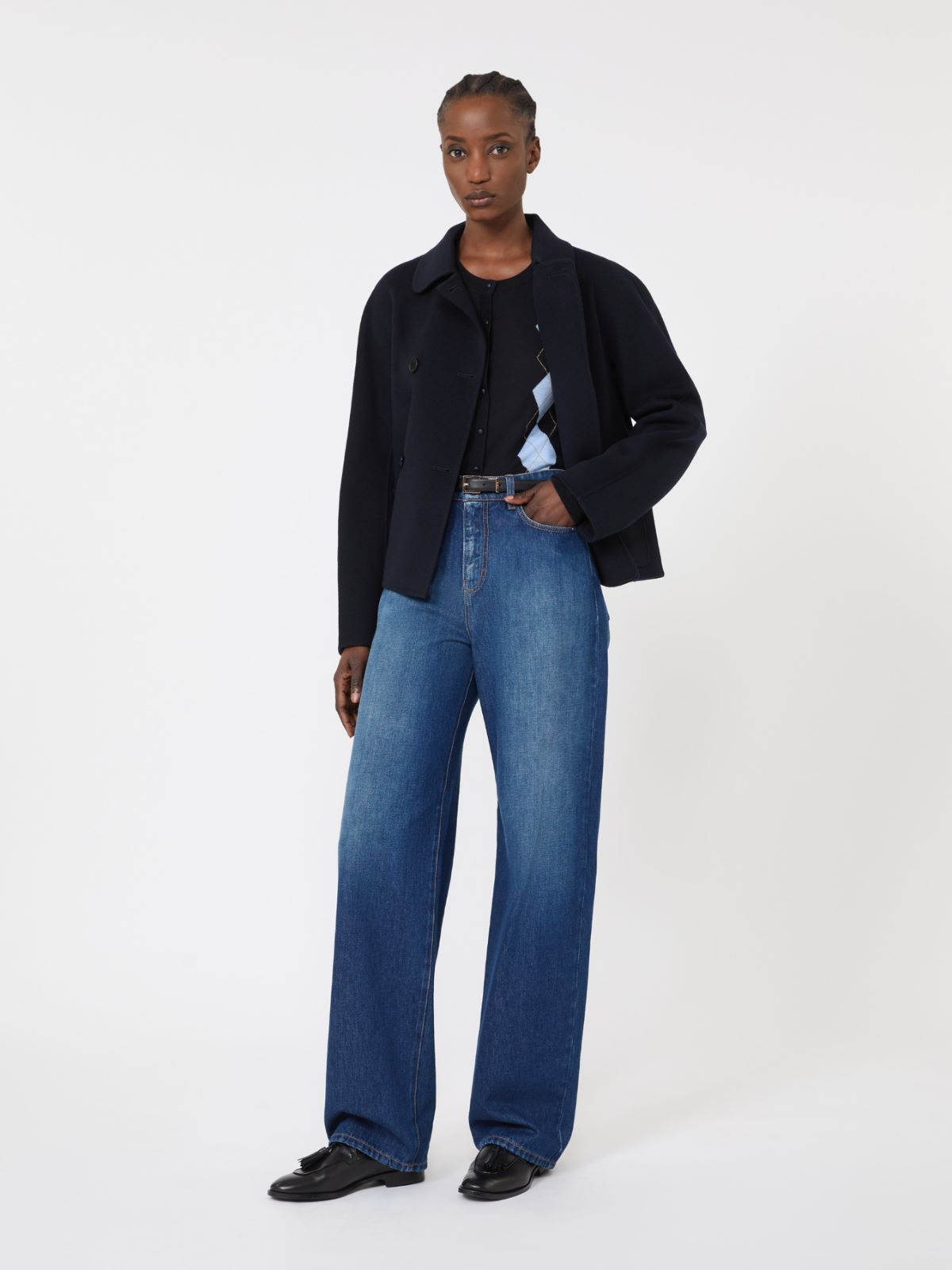 Argyle-knit wool and silk cardigan - NAVY - Max Mara - 10