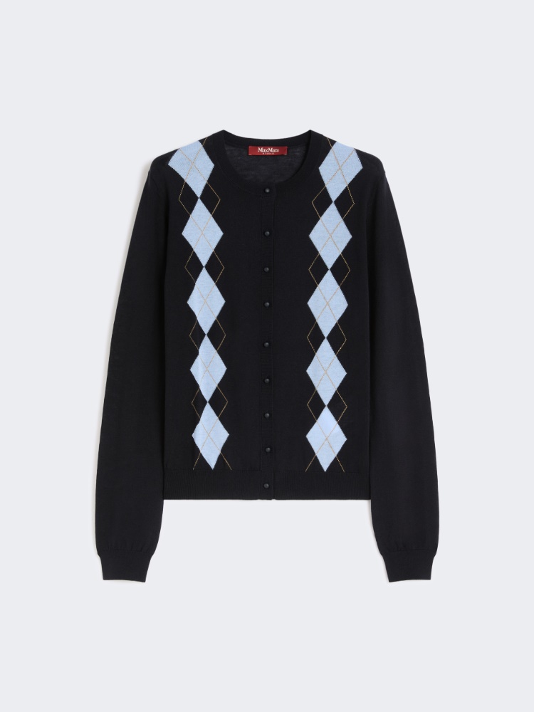 Argyle-knit wool and silk cardigan - NAVY - Max Mara