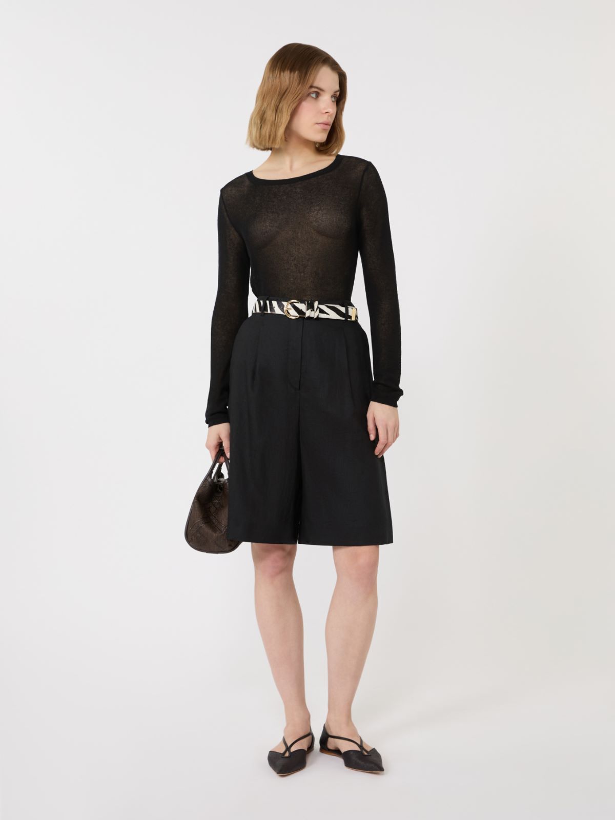 Slim-fit cotton-blend sweater - BLACK