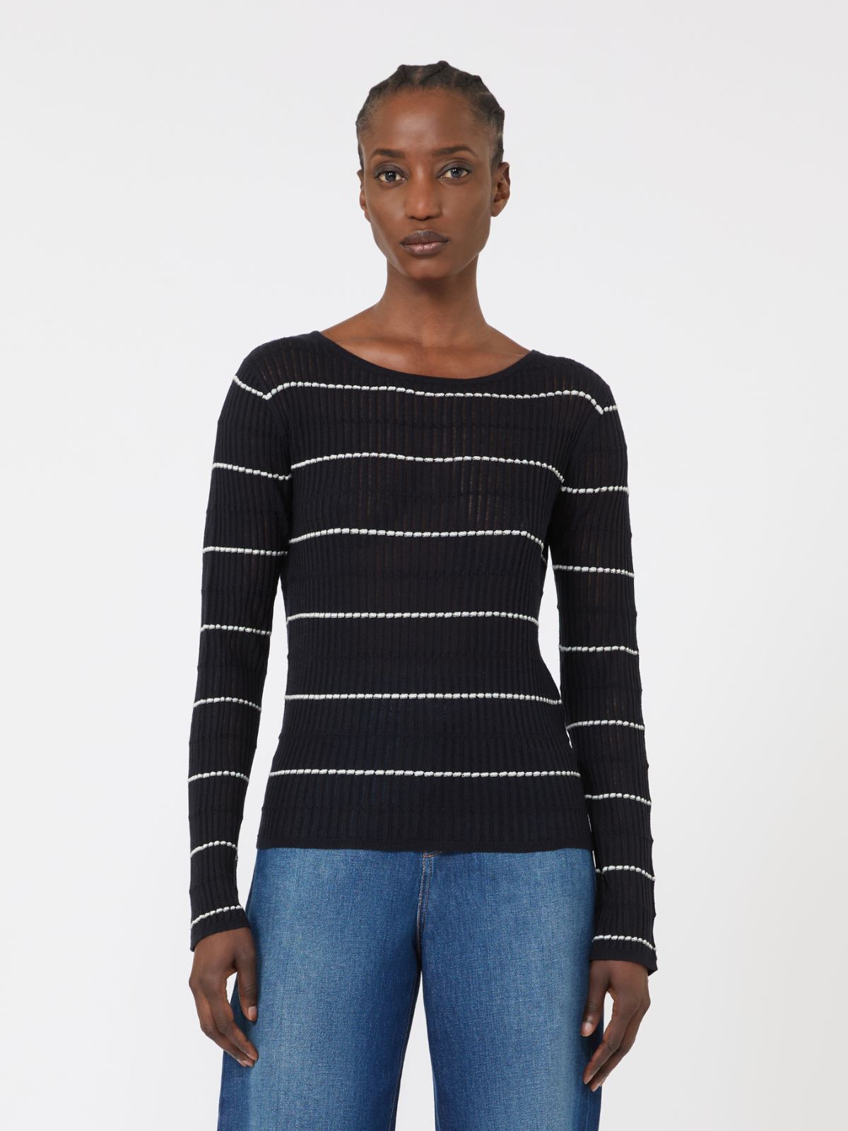 Slim-fit wool and silk sweater - NAVY - Max Mara - 10