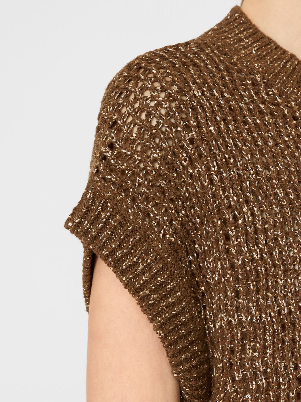 Sequin-adorned mesh-knit cotton sweater - HAZELNUT BROWN - Max Mara - 5
