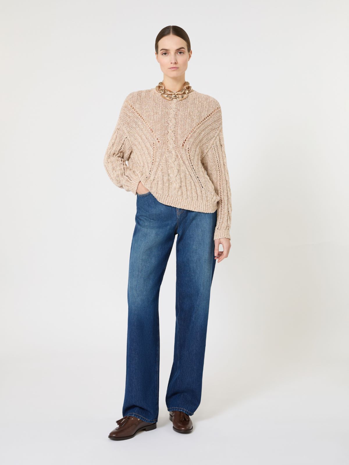 Boxy-Pullover aus Baumwolle und Lurex - NATURAL - Max Mara - 5