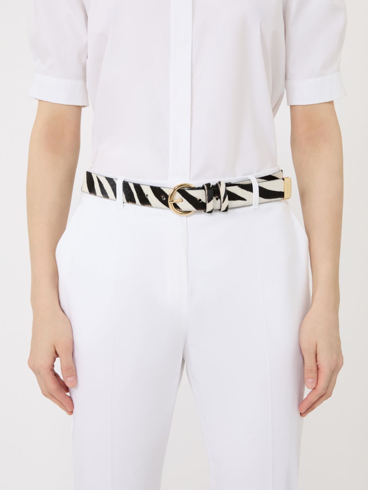 Pony hair-look printed leather belt - WHITE - Max Mara - 3