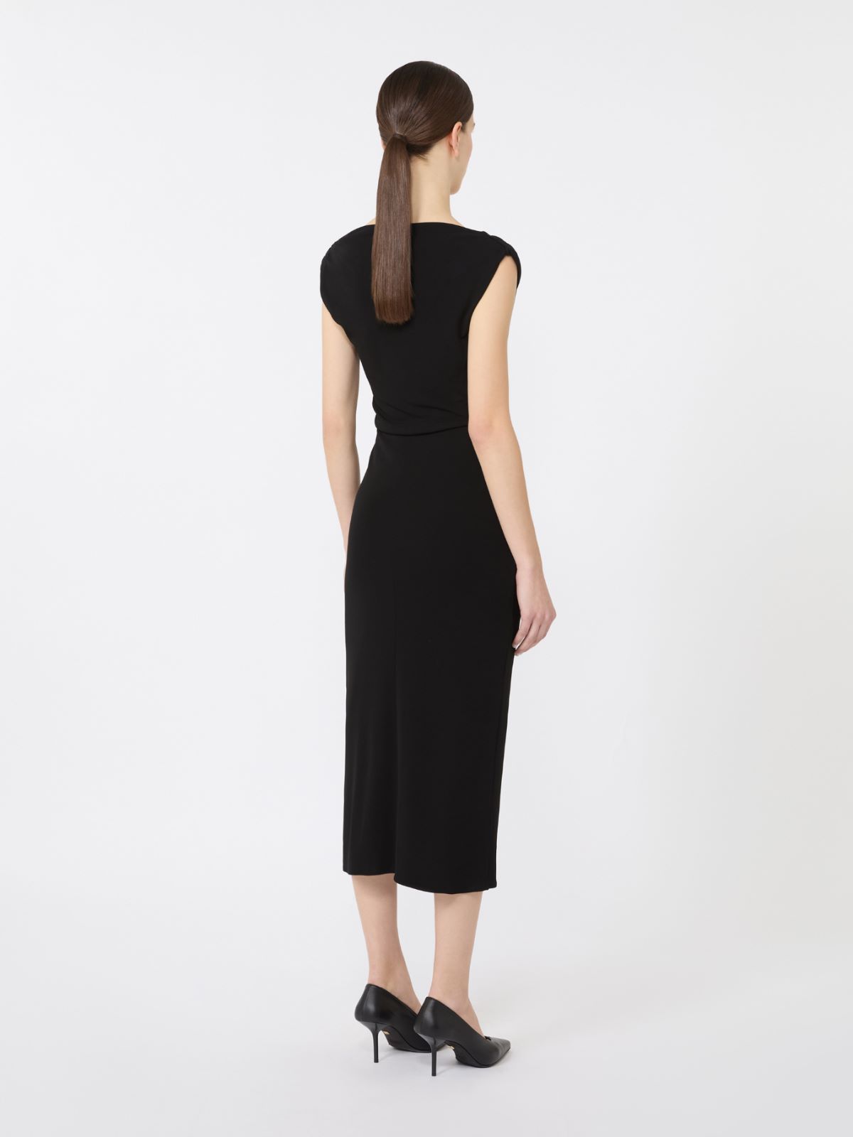 Viscose jersey midi dress - BLACK - 3
