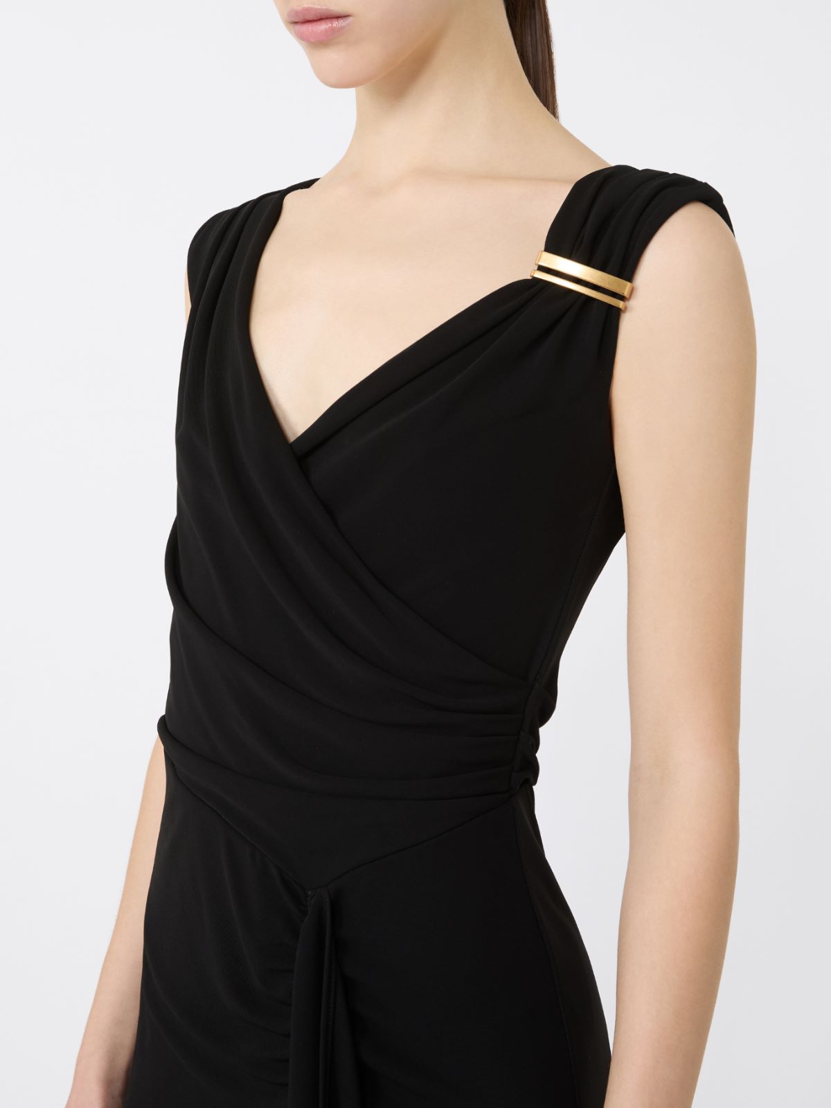 Viscose jersey midi dress - BLACK - 4