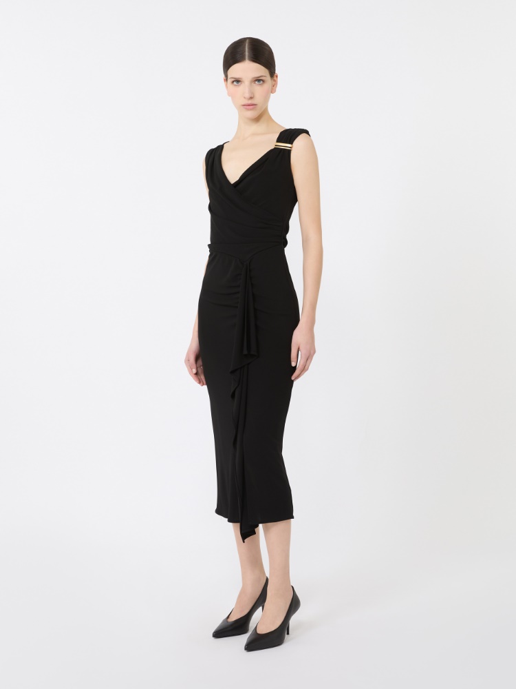 Viscose jersey midi dress - BLACK - 1