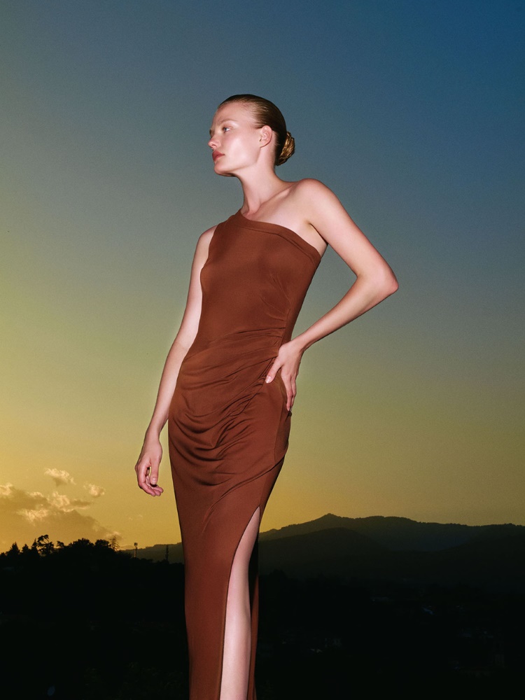 Jersey one-shoulder dress + CHOCOLATE - Max Mara
