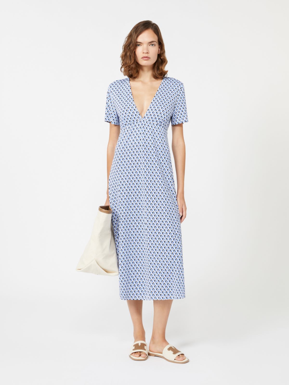 Flowing printed jersey dress - CORNFLOWER BLUE