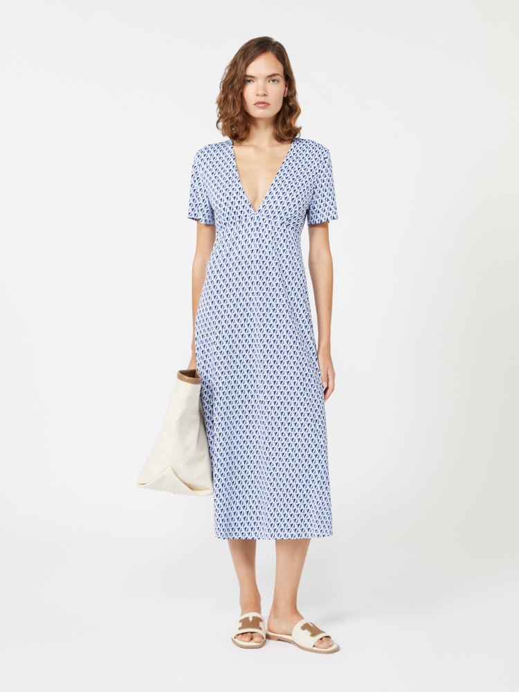 Flowing printed jersey dress - CORNFLOWER BLUE