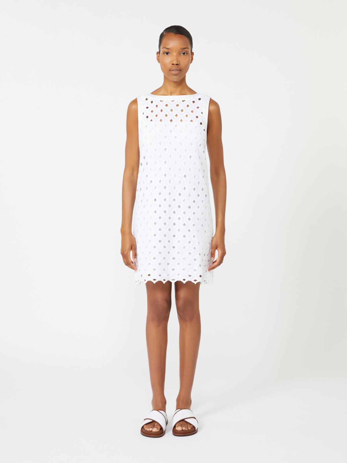 Macramé jersey A-line dress - OPTICAL WHITE - 2