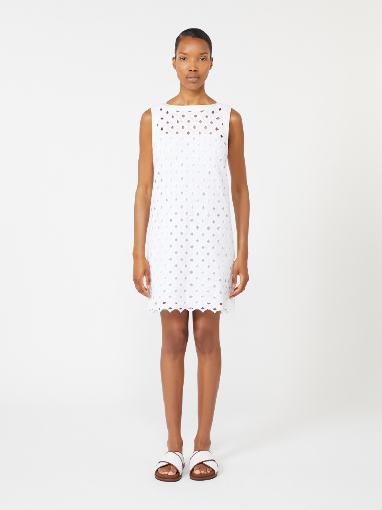 Macramé jersey A-line dress - OPTICAL WHITE - 2