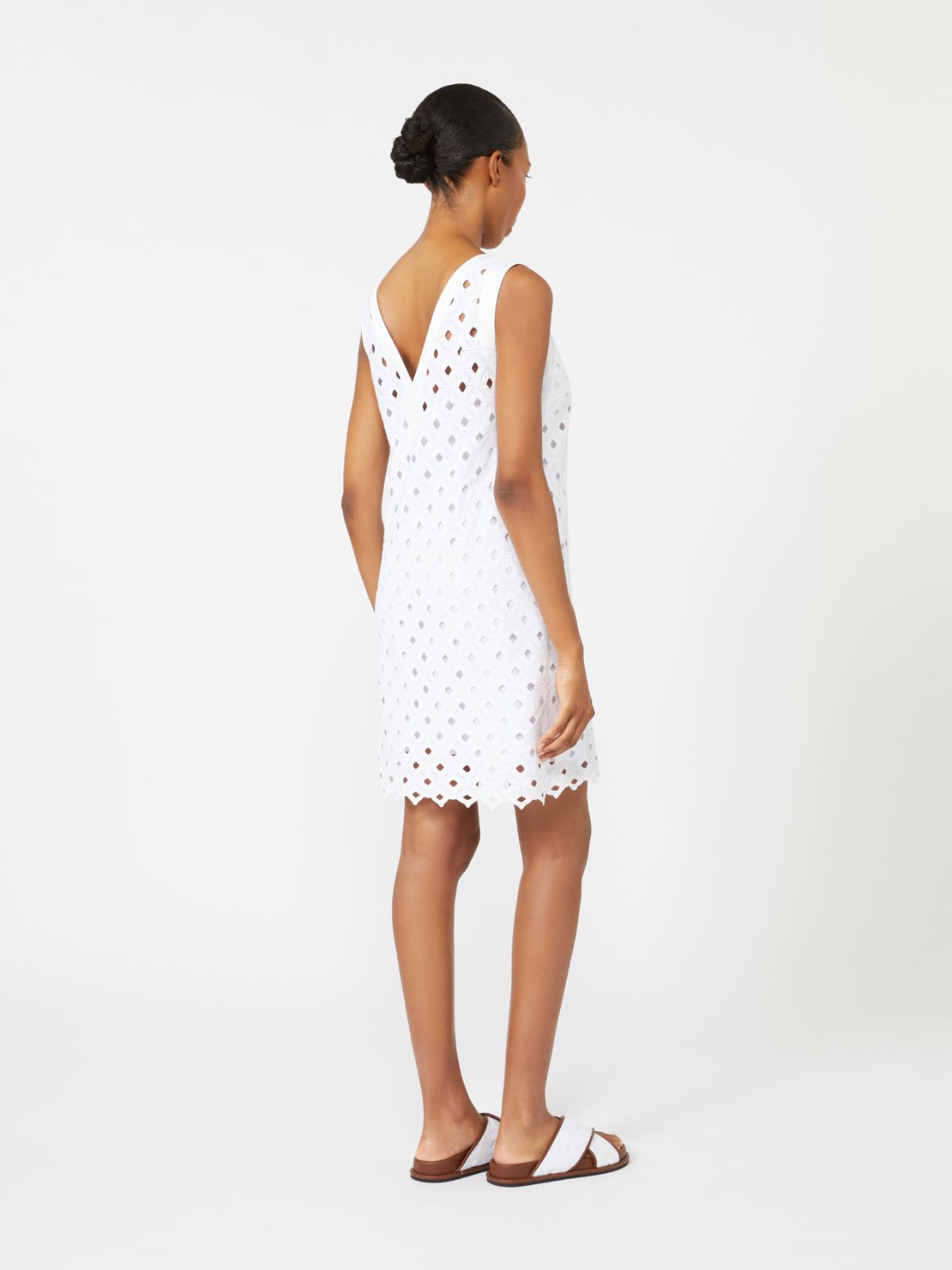 Macramé jersey A-line dress - OPTICAL WHITE - 3