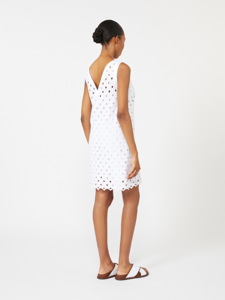 Macramé jersey A-line dress - OPTICAL WHITE - 3