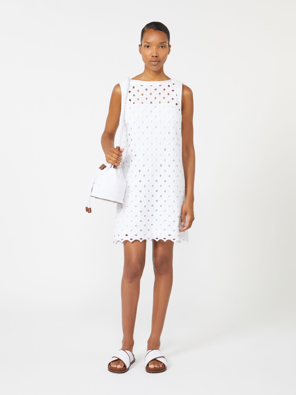 Macramé jersey A-line dress - OPTICAL WHITE