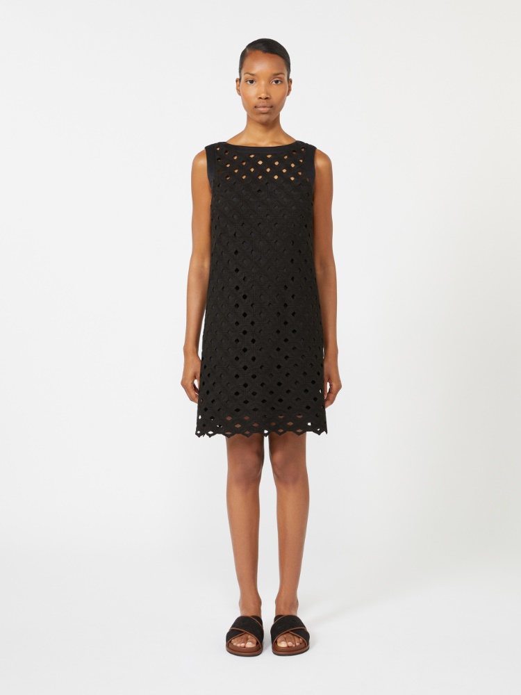 Macramé jersey A-line dress - BLACK - 2