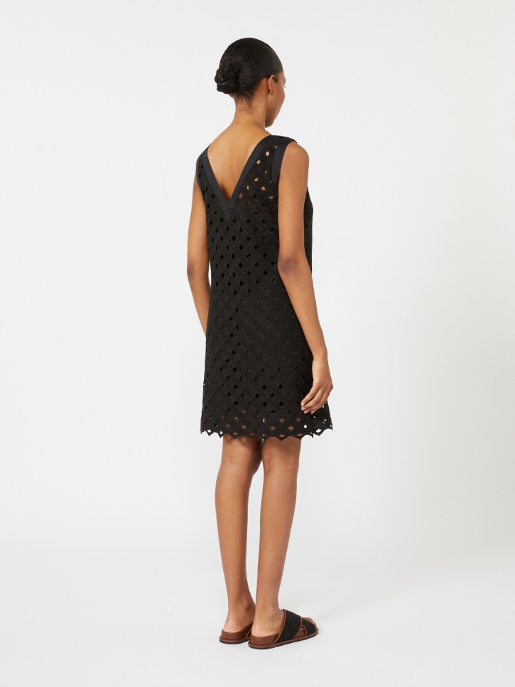 Macramé jersey A-line dress - BLACK - 3