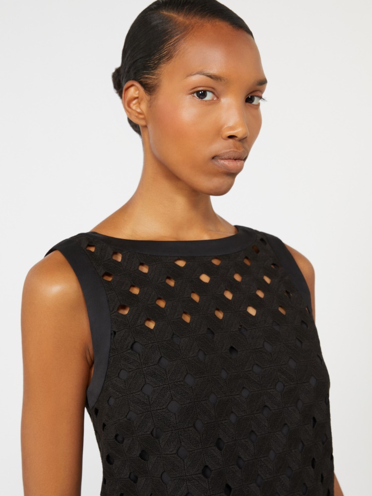 Macramé jersey A-line dress - BLACK - 4