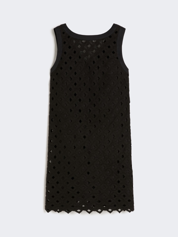 Macramé jersey A-line dress - BLACK - 5