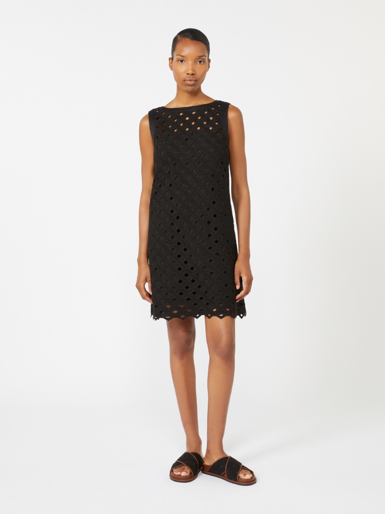 Macramé jersey A-line dress - BLACK - 1