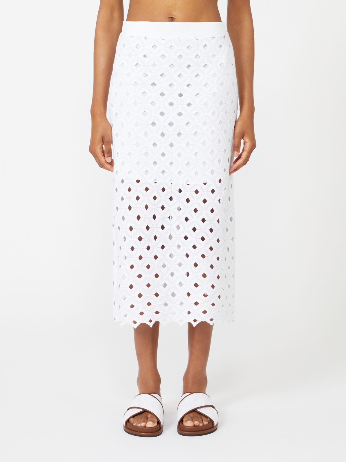 Macramé jersey pencil skirt - OPTICAL WHITE - 2