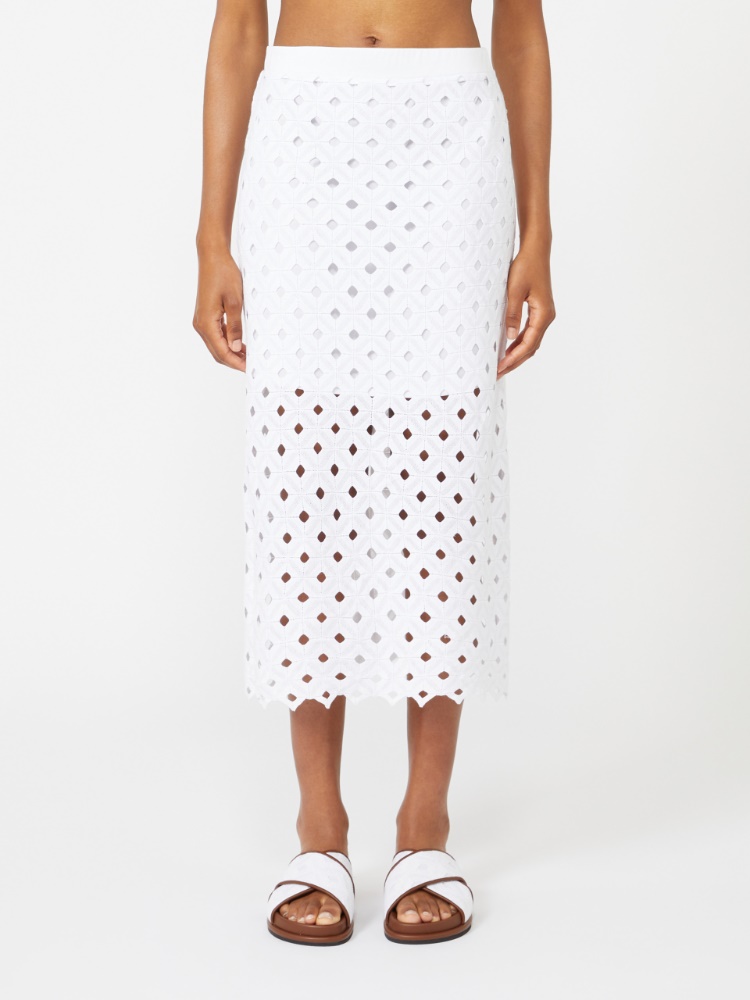 Macramé jersey pencil skirt - OPTICAL WHITE - 2