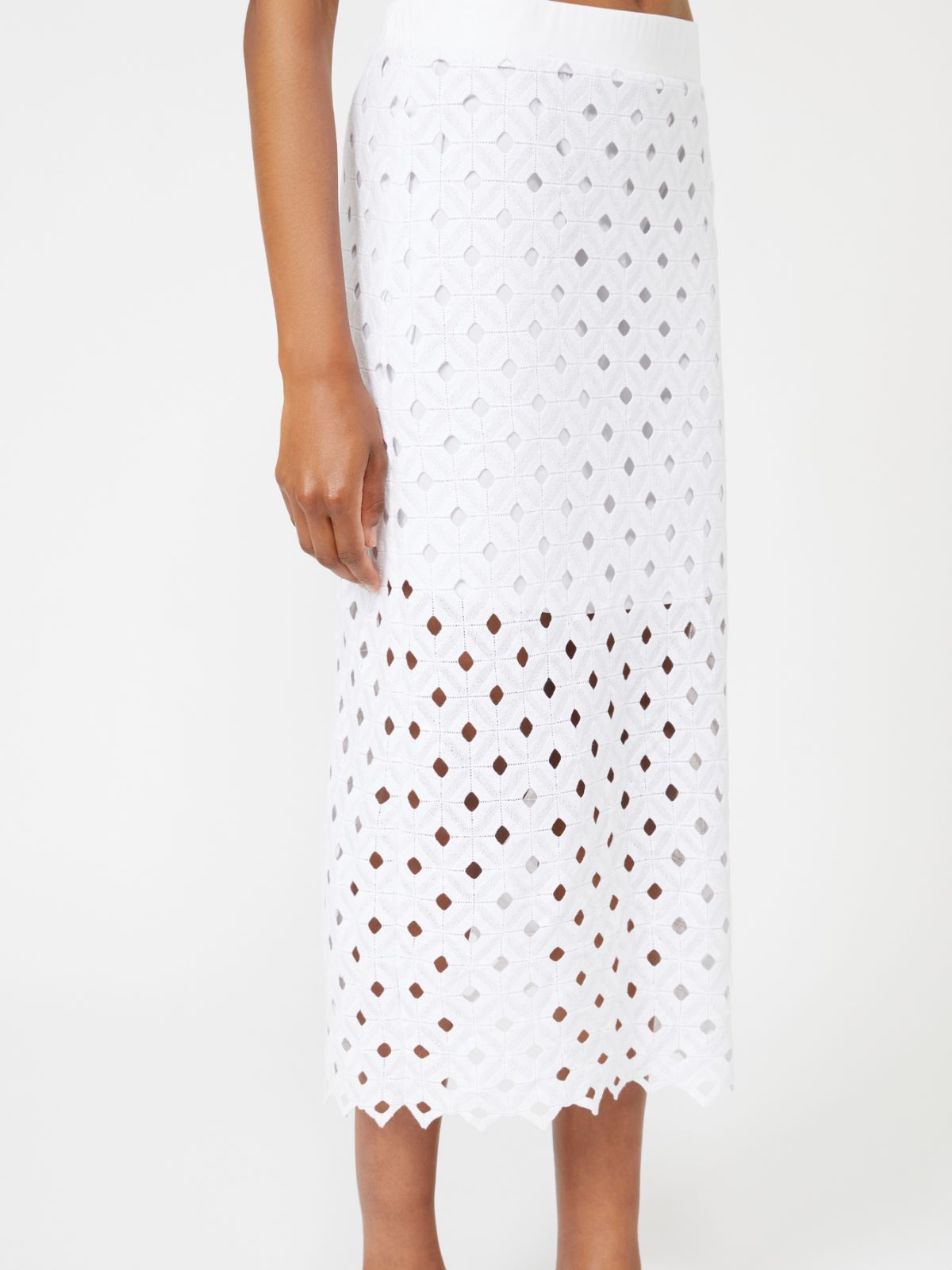Macramé jersey pencil skirt - OPTICAL WHITE - 4