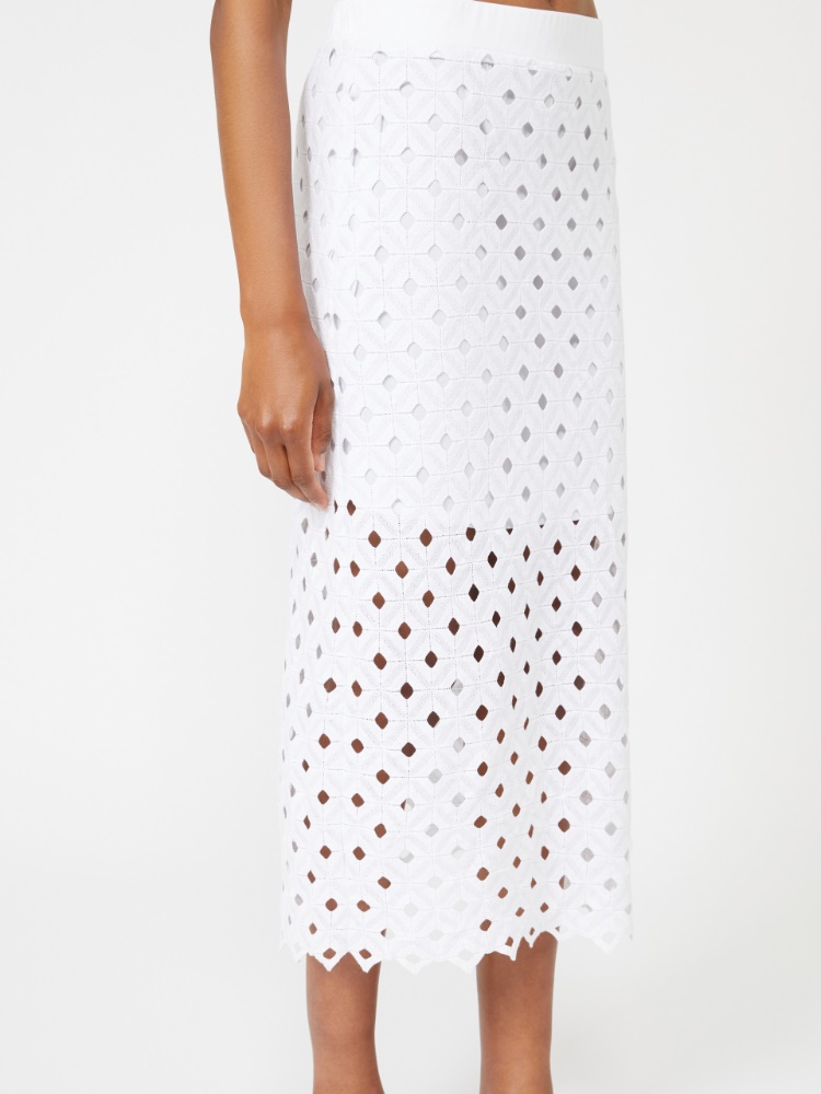 Macramé jersey pencil skirt - OPTICAL WHITE - 4