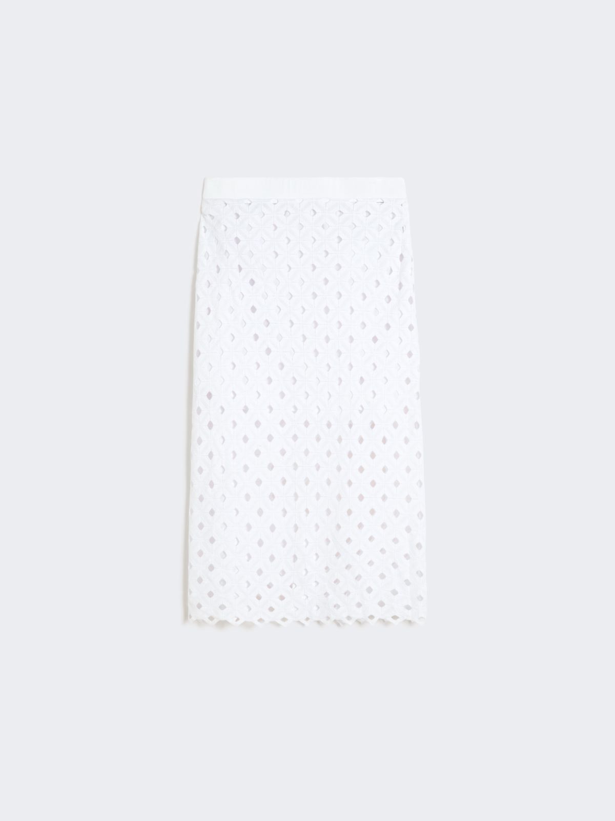Macramé jersey pencil skirt - OPTICAL WHITE - 5
