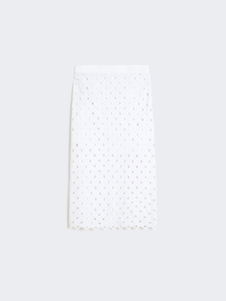 Macramé jersey pencil skirt - OPTICAL WHITE - 5