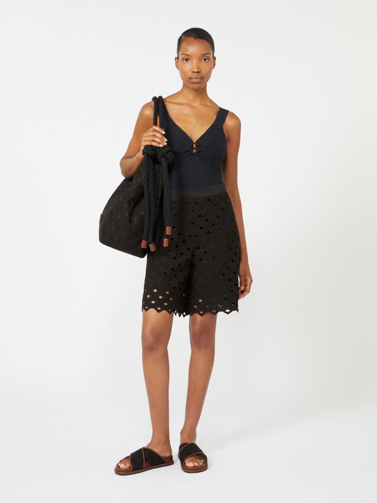 Macramé jersey Bermuda shorts + BLACK - Max Mara