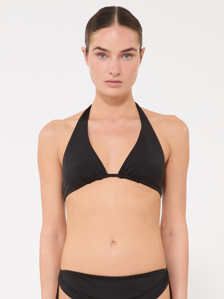 Shiny jersey triangle bikini top - BLACK - 2