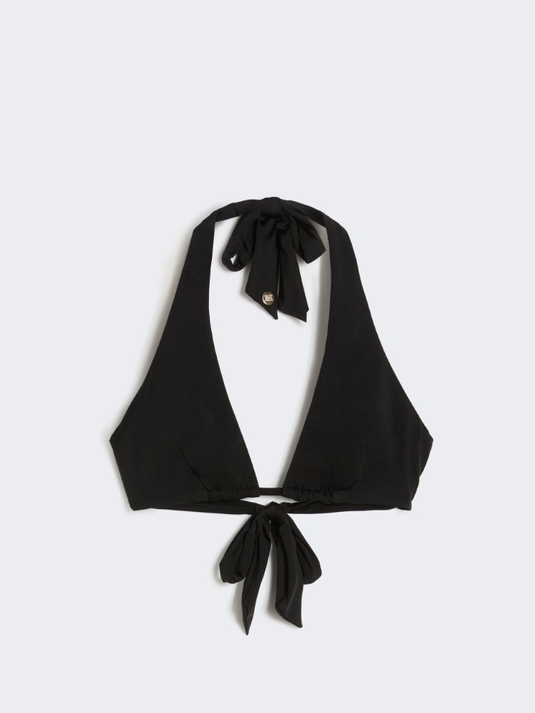 Shiny jersey triangle bikini top - BLACK - 4