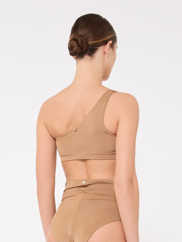 Haut de maillot de bain à une épaule en jersey brillant - POIL DE CHAMEAU - 3