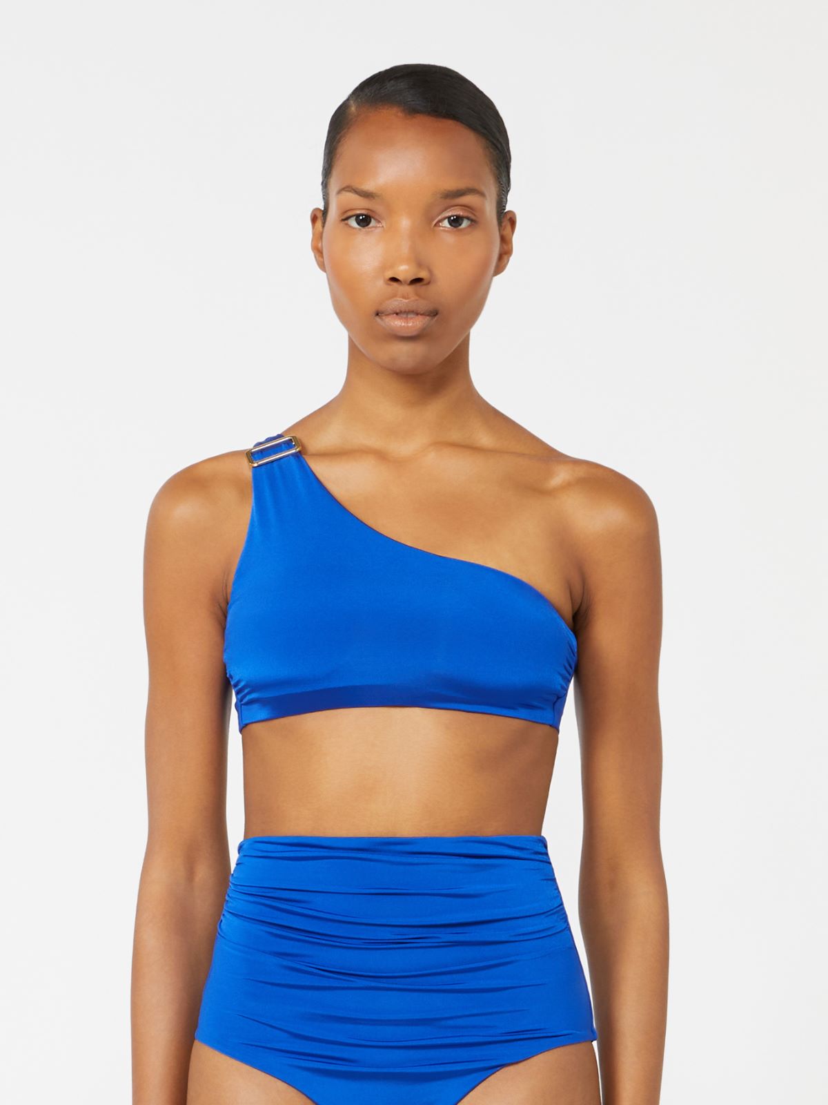 Shiny jersey one-shoulder bikini top - CORNFLOWER BLUE - 2