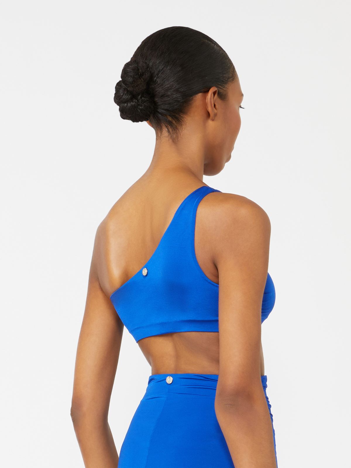 Shiny jersey one-shoulder bikini top - CORNFLOWER BLUE - 3