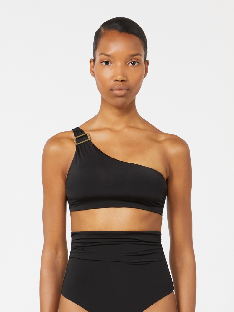 Shiny jersey one-shoulder bikini top - BLACK - 2
