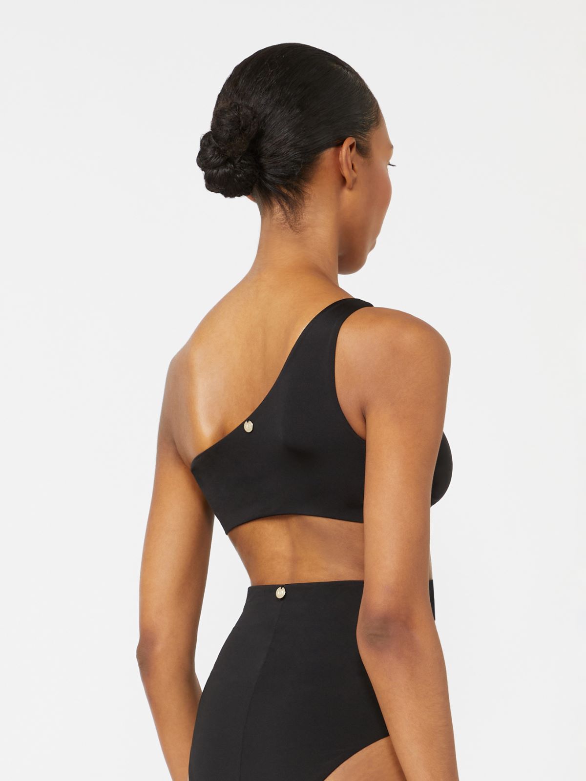 Shiny jersey one-shoulder bikini top - BLACK - 3