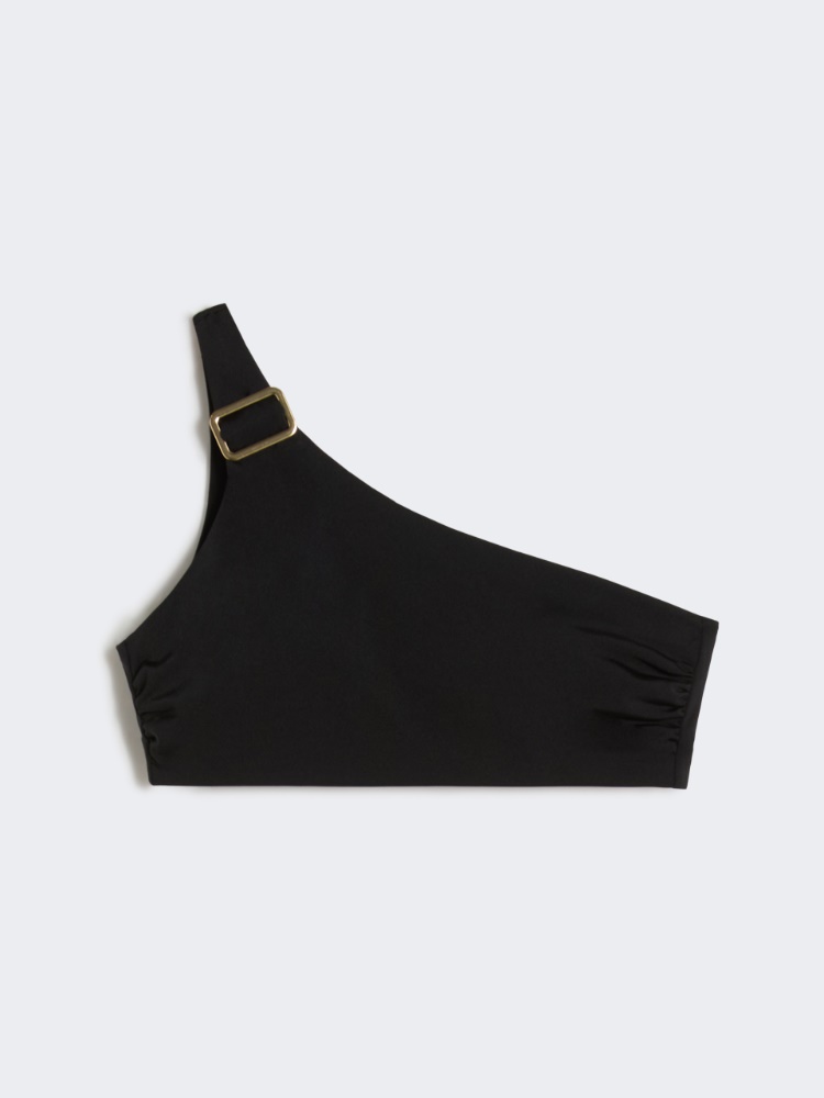 Shiny jersey one-shoulder bikini top - BLACK