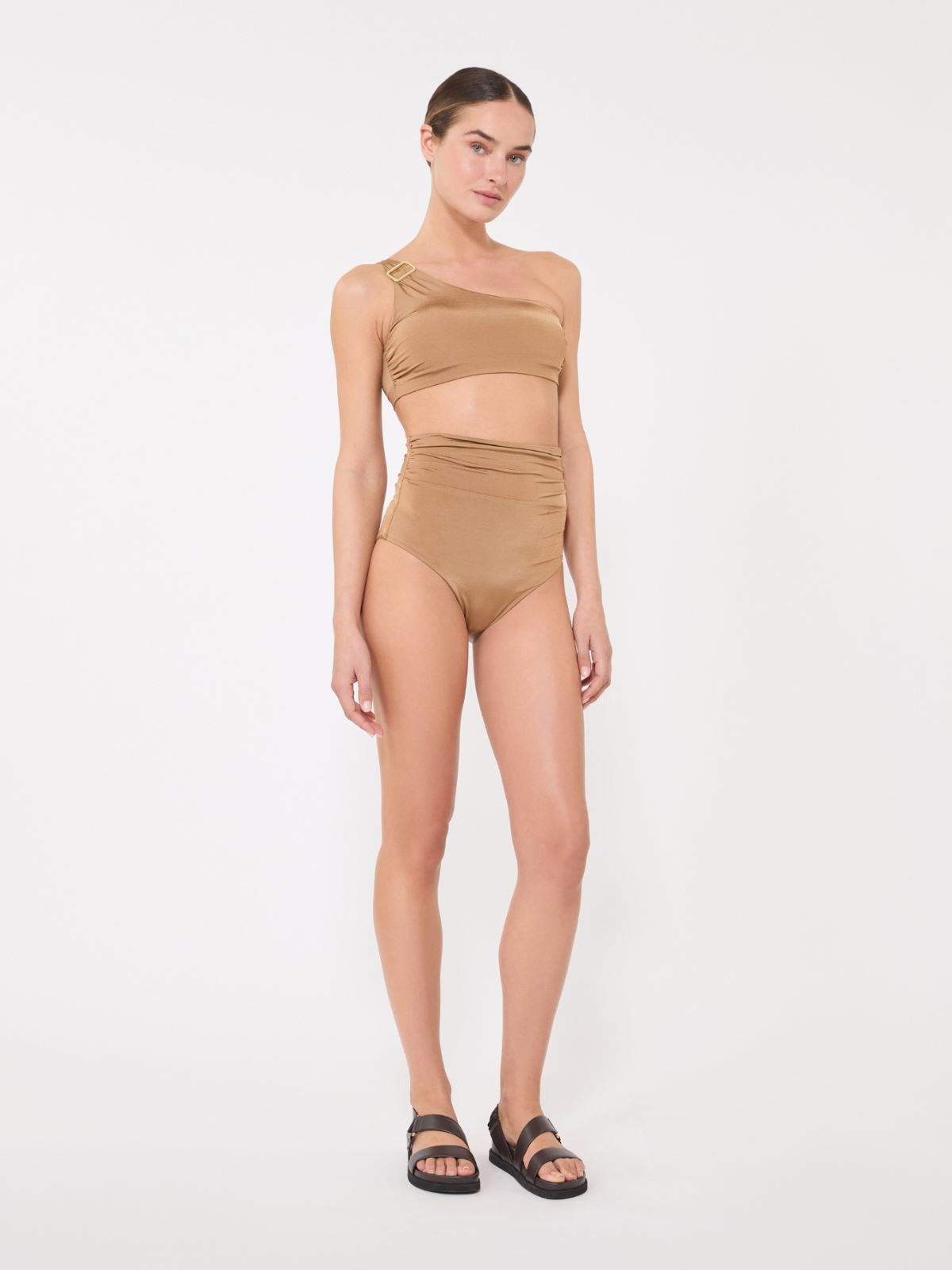 Slip de bain taille haute en jersey brillant - POIL DE CHAMEAU