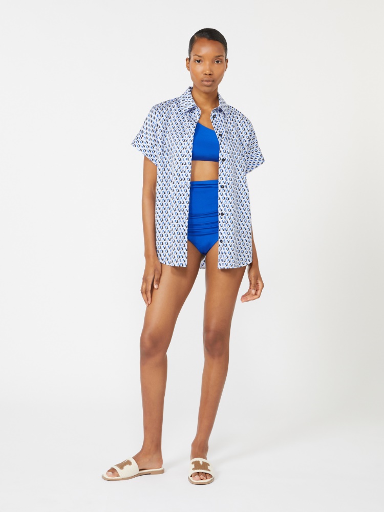 Shiny jersey culotte-style bikini bottoms - CORNFLOWER BLUE - 1